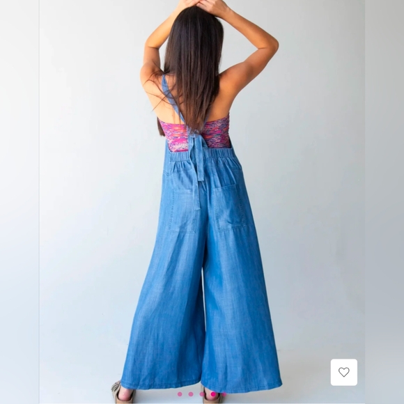 NWOT Natural Life Women's Blue Denim Tie Overalls - Picture 2 of 4